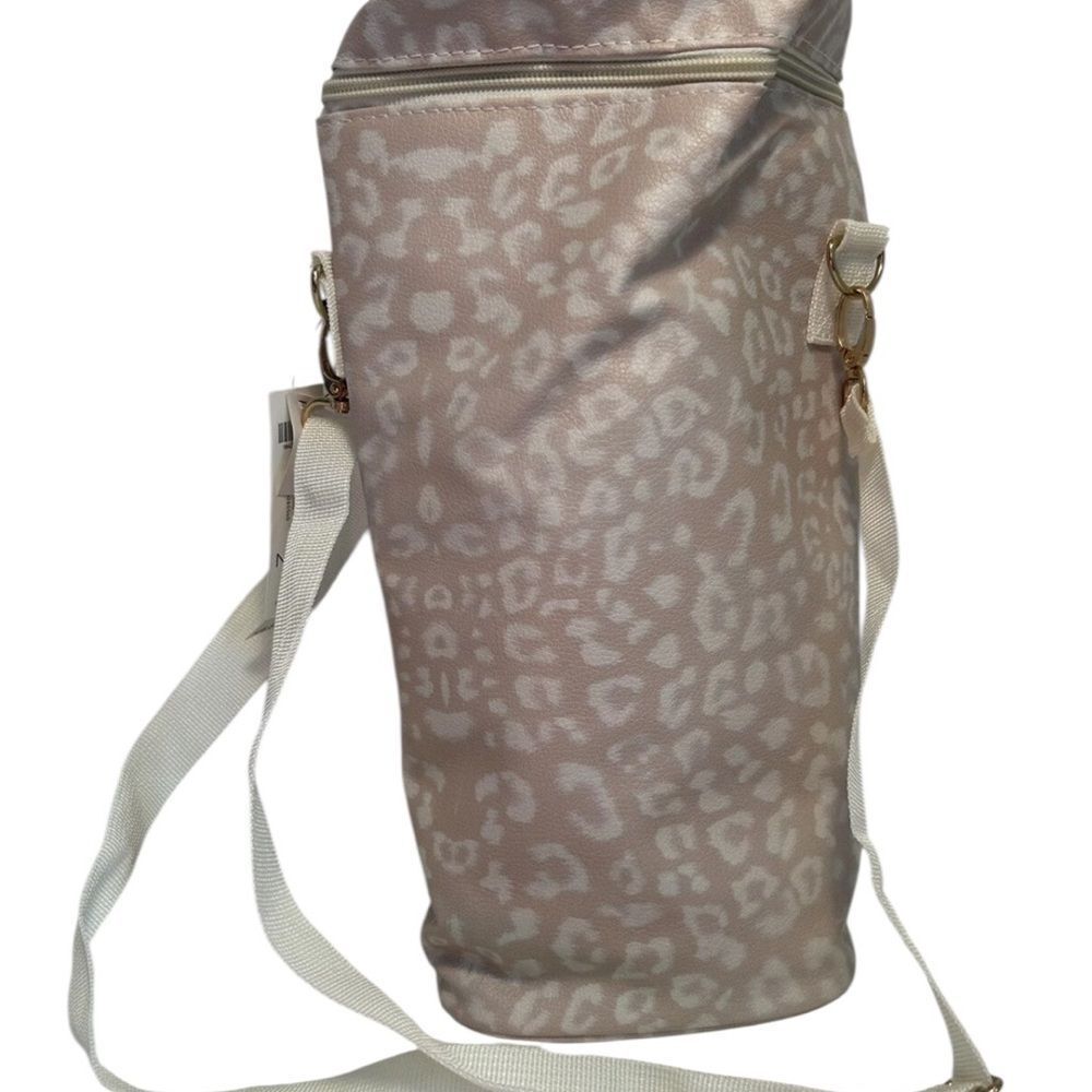 Elegant Beige Snow Leopard Print Wine Travel Bag